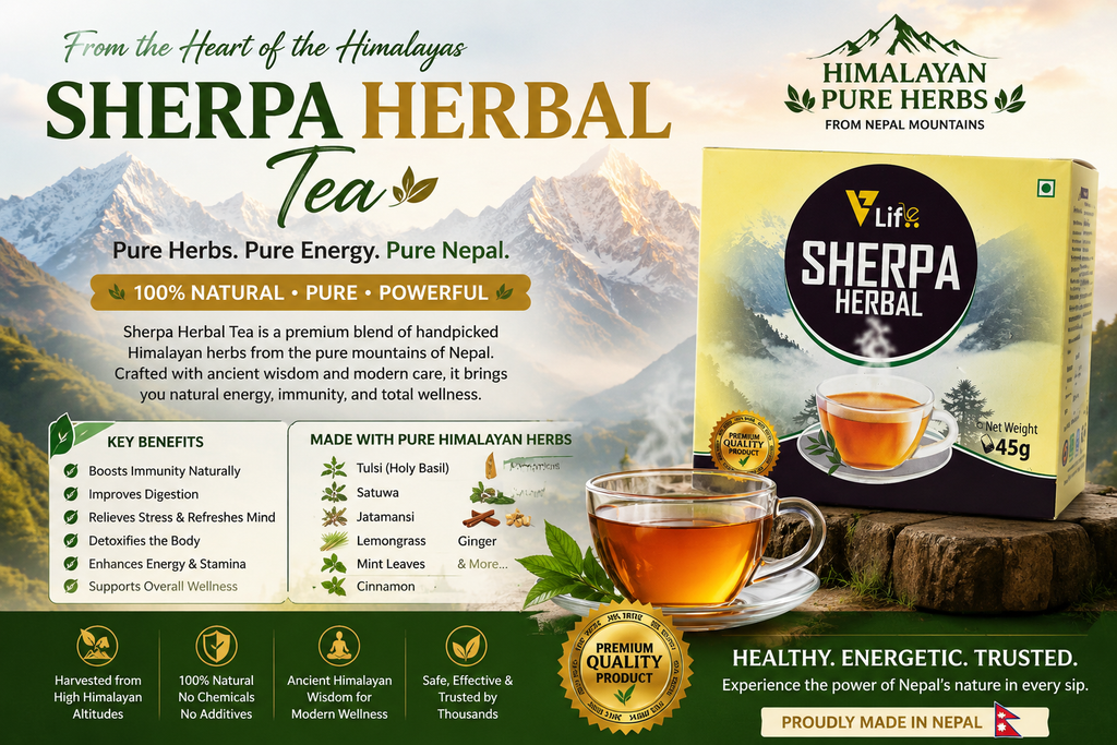 Sherpa Herbal Tea – Premium Himalayan Herbal Blend | 100% Natural | Made in Nepal (45g)