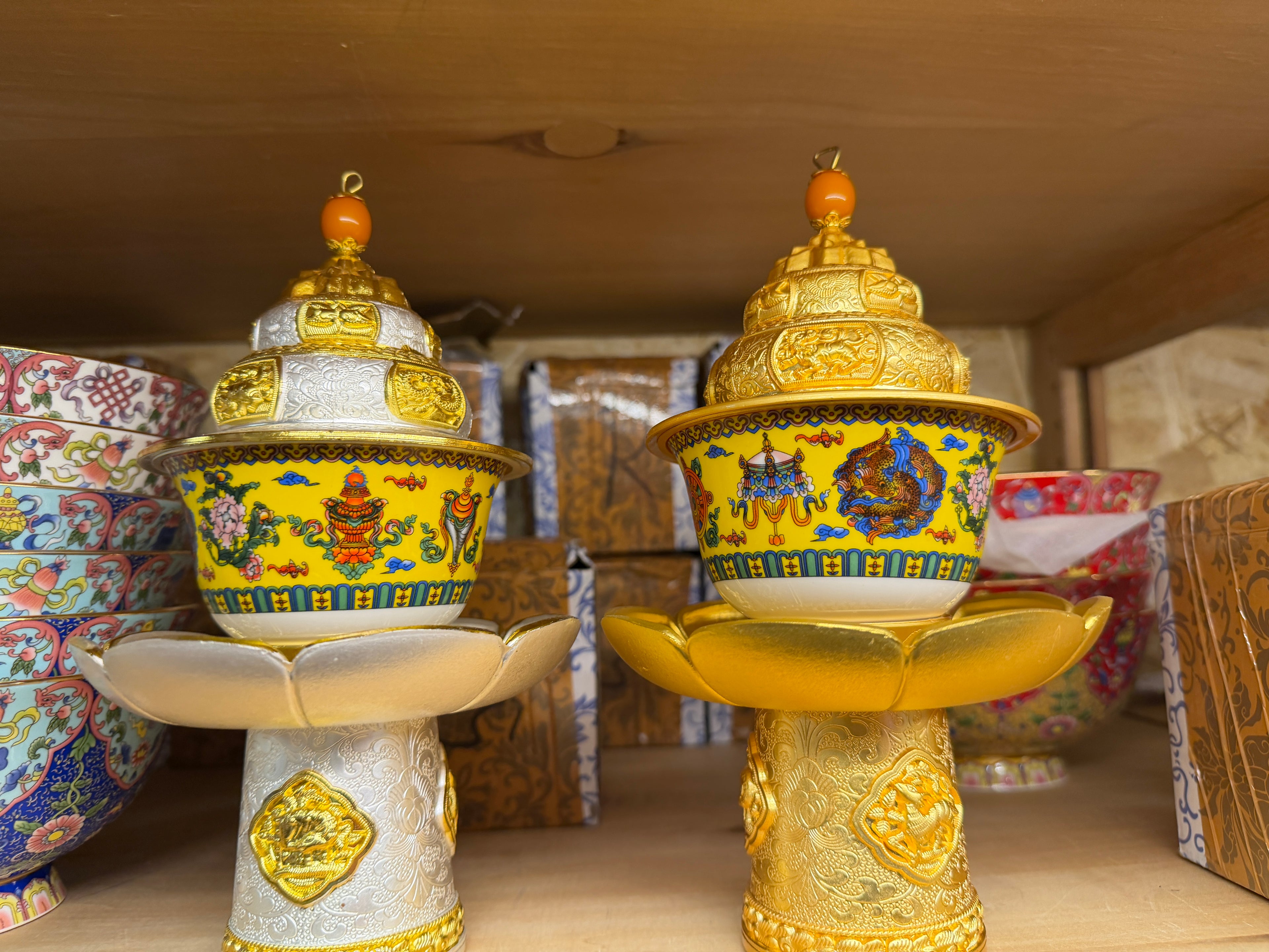 Tibetan Buddhist Ceremonial Offering Vessel Set (Pair)